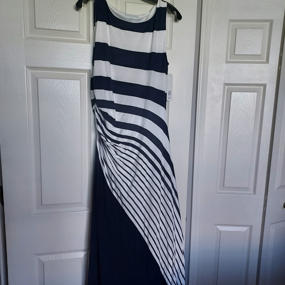 Soft Surroundings Navy and White Asymmetrical Dress